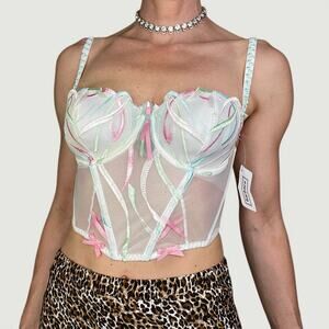 Vintage Y2K Paris fairy corset bustier top ribbon bow made in France‎ barbara S